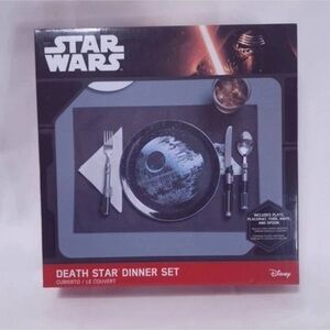 Disney Star Wars Death Star Dinner Set Plate Placemat Fork Knife Spoon 5pc NIB